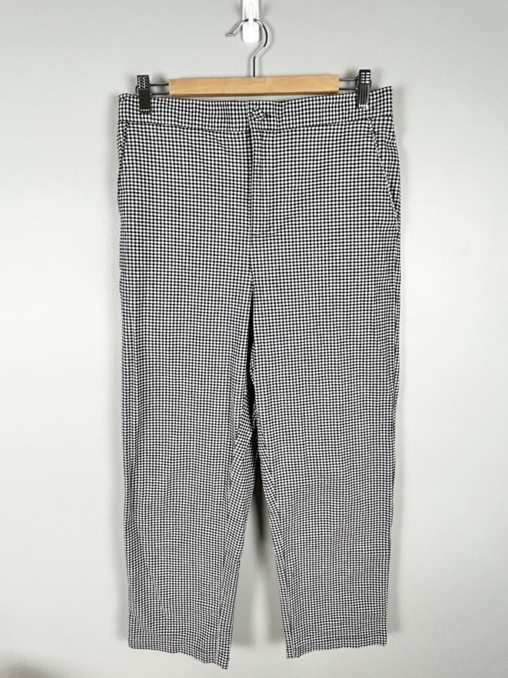 Lightweight Gingham Pants‎ High Rise Straight Leg Large Black White Cotton